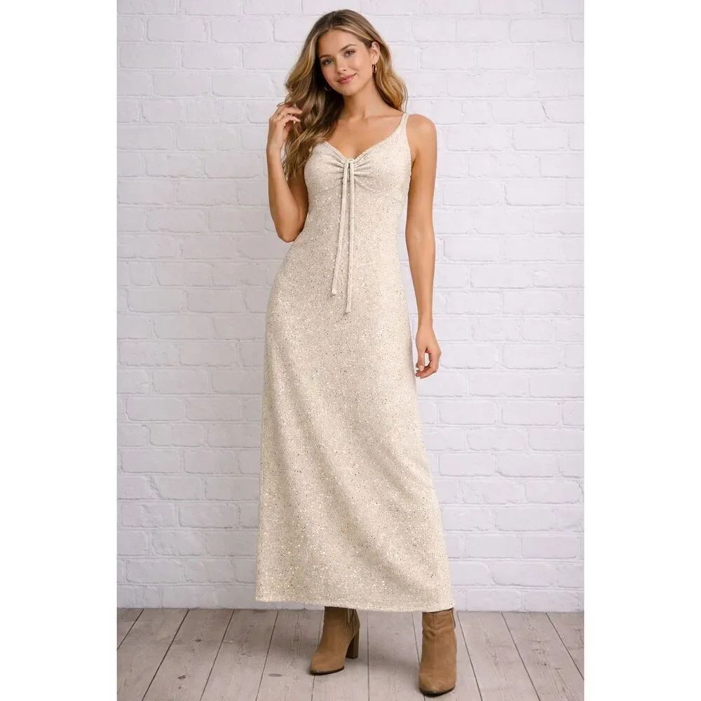 Wild Fable Cream Sequin Knit Maxi Dress – Large